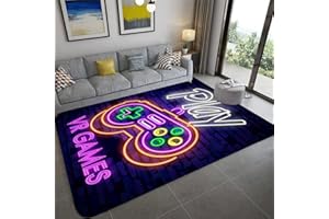 PEIHUODAN Moderno Tappeto Soggiorno Videogioco 3D Camera da Letto con Tappeto per Bambini Gamer Multicolore Animato Gamepad Graffiti Ragazzo Ragazza Carpet rug per Area Giochi (Viola,160 x 200 cm)