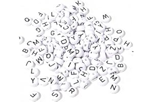 COOLICEE 1000 Pcs Letter Beads for Bracelet, Necklace, Key Chain DIY Craft - 4x7mm White Round Acrylic Letters Beads for Jewelry Making (Black)