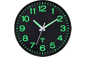 VINILITE Zegar ścienny sterowany radiowo jasny i widoczny w ciemności cichy nowoczesny zegar ścienny do kuchni, biura, sypialni, czarny