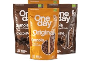 ONE DAY Granola Ecologica, Sin Azucares Añadidos, Alto en Proteína con Superfoods, Altro en Fibra, Pack 4 Variado x 300g (Pack Original x2 + Chocolate x2)