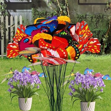 Palo Da Giardino Con Farfalla In Vetro Colorato - Smart Outdoors Per Aiuole E Prato