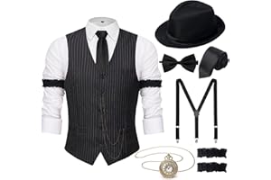 YESSA 20er Jahre Kostüm Herren 20er Jahre Accessoires Gatsby Herren-1920er Hut Weste Taschenuhr Krawatte,20er Herren Outfit