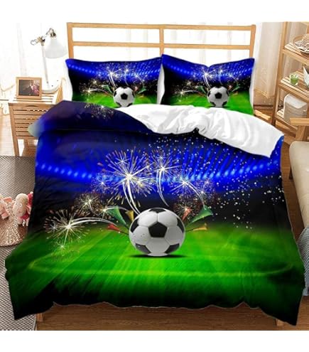 Gegeryozer Voetbal Dekbedovertrek 135 x 200 cm voor Kinderen 2-persoons Voetbal Beddengoed Set Microvezel Kinderdekbedovertrek met Twee Kussenslopen 50 x 75 cm (F01
