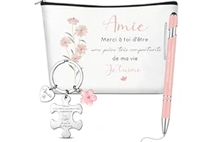 Hestya Cadeau de Meilleure Amie Femme Sœur Trousse de Maquillage Amie Porte-Clés Puzzle avec Texte Stylo à Bille Rose Cadeau Meilleure Copine Original pour Anniversaire Noël Anniversaire