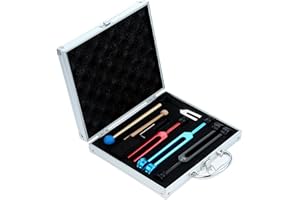 DRELD 4 Stück Solfeggio Stimmgabel Set 128Hz, OM 136.1Hz, MI 528Hz, 4096Hz Aluminium Stimmgabel Set mit 2 Hämmern 1 Aufbewahrungsbox für Heilung Klangtherapie Vibration (bunt)