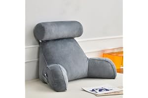 RMEET do czytania z podłokietnikami - Przenośna poduszka do czytania do łóżka z podkładką na szyję i ramionami - Komfort i Ergonomia Poduszka Podklina tylna Sofa do łóżka i Fotel & Sofa szara 75x40x40cm