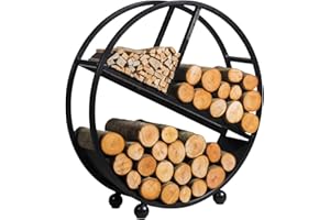 BENE ON FIRE CRAFTED FOR FIRE, MADE FOR MOMENTS MR. DEKO Kaminholzregal rund Kalifornien 80 cm | rundes Brennholzregal Metall schwarz | Holzlager dekorativ für Kamin Wohnzimmer | Feuerholzregal Garten Terrasse | Kaminholzunterstand