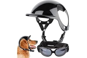 DIDAHO Dog Sunglasses - Dog Goggles | Pet Helmet Set, Dog Safety Helmet, Small Dog Helmet, Goggles Blind, Dog Helmet, Dog Cat Accessories, Windproof Snow Proof Eye Head Protection (M,Helmet + Glasses)