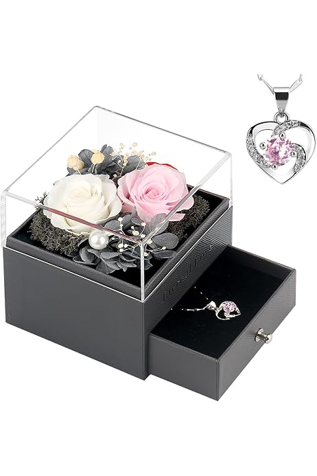 Ours Rose Éternelle Avec Collier Caché - Cadeau Romantique Pour Femme, Saint-Valentin, Noël Ou Anniversaire