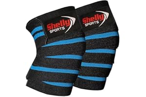 SHELLY SPORTS Shelly Knee Wraps for weight Lifting Powerlifting Squatting Knee Support CrossFit Knee Guard and Olympic Lifting four rubber Heavy Duty Elasticated Knee Bands for men and women (Blue)