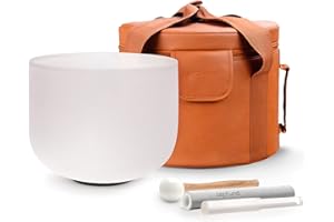TOPFUND 432 Hz B Note Crystal Singing Bowl Crown Chakra 8 inch with Artificial Leather Carrying Case and Singing Bowl Mallet Suede Striker