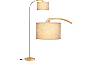EDISHINE LED Floor Lamp, 63" Standing Lamp with Adjustable Linen Shade, Gold Metal Arc Light Pole, Modern Simple Floor Lamps for Living Room, Lounge, E27 Socket