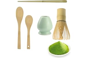 LISETAR Matcha Tea Set Matcha Green Tea Whisk Set Matcha Ceremony Accessory Including Ceramic Tea Whisk Holder, Bamboo Whisk, Tea Spoon, Matcha Stirrer for Tea Ceremony Tea Drinking