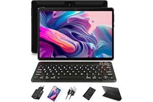 JUSYEA Tablette 10 Pouces Android Pad Octa-Core 4 Go RAM 64 Go ROM, GMS Certified, WiFi, Bluetooth, Batterie 8000 mAh, Double Caméra 8+5MP, avec étui, Clavier, Noir