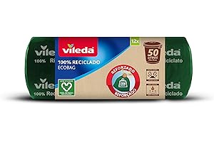Vileda - Sacco della spazzatura ecobag rinforzato, 50 l, 100% riciclato, colore verde