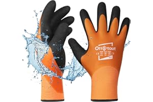 ORISTOUT Waterproof Winter Gloves, Thermal Work Gloves for Cold Weather, Touchscreen, Super Grip, for Gardening, Fishing, Car Washing, Freezer Gloves, Orange, Medium