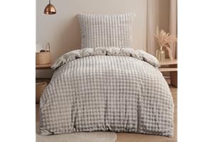 ‎RUIKASI RUIKASI Winter Plüsch Bettwäsche 135x200 2teilig Beige - Warme Kuschelig Weich Flauschig Flanell Fleece Bettwäsche Luxus Wende Bettbezug mit Reißverschluss und 1 Kissenbezug 80x80cm