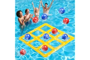 TOPRUNYI Aufblasbares Wasserspielzeug,Tic Tac Toe Pool Spielzeug mit 10 Aufblasbarer Ball,9-Kästchen-Gitter-Wasserspielzeug,Poolspielzeug ab 5 Jahre,Wasserspiele Pool für Kinder und Erwachsene