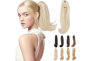 Elailite Coleta Postiza Pelo Liso Rubio Platino​ Claw Clip in Ponytail Extensiones de Caballo Puntas Onduladas 30cm 80g