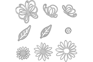 SOURCETON DaKuan - Set di 9 fustelle in metallo per stencil, motivo: farfalle, fiori, foglie, strumenti per goffratura, album di ritagli, carta fai da te, creazione di biglietti