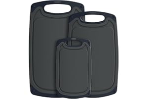 AUTUTER Chopping Board Set of 3 BPA-Free and Dishwasher Safe Chopping Boards with Juice Slot Non-Slip Kitchen Board Wheat Straw Breakfast Board Set Grey