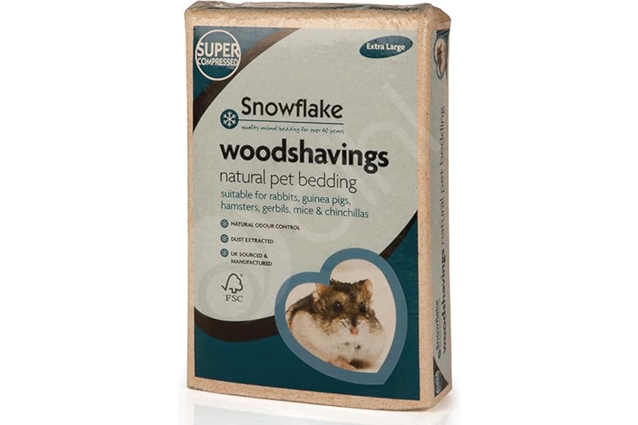 Dihl Snowflake Small Animal Wood Shavings Natural Pet Bedding 7KG, Dust Extracted Premium Pet Bed Substrate, Odour Control, For Rabbit, Hamster, Gerbil, Guinea Pig, Mouse, FSC Approved, Extra Large