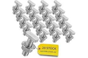 Avoltik 20x Hammerkopfschrauben M10 I 30 mm Edelstahlschrauben mit Flanschmuttern I Schrauben aus A2 Edelstahl für Solar-Montage I M10 Schrauben inkl. Muttern für sichere Befestigung von PV-Modulen