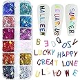 English Letter Nail Art Glitter Sequins,1Box 12Grids Iridescent Laser Alphabet Nail Flakes for Nail Art,Sequins Resin Fillers Nail Glitter for Nail Art Design Decorations DIY Crafts (Colorful Letters)