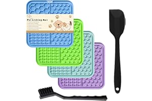 Q LINES Licky Mats for Dogs Pack of 4 Licky Mats for Dogs with Strong Suction Cup - Slow Pet Feeder for Food, Peanut Butter Includes Spatula & Brush - Perfect for Grooming & Training