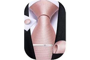 DiBanGu Men's Solid Tie Silk Necktie and Pocket Square Wedding Tie Cufflinks Set Formal