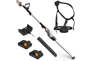 VonHaus Pole Hedge Trimmer Cordless – Long Reach Telescopic Extendable Cutter for Hedges, Bushes, Branches, Shrubs – 2x 20V Batteries, Charger, Harness, 135° Adjustable Head, Dual Action Blades
