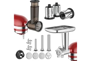 ‎GVODE Fleischwolf & Scheibenhäcksler Aufsatz für Kitchen aid Standmixer, enthält Metall-Fleischwolf, Wurstfüller, Fleischbällchen Maker Zubehör, Scheibenhäcksler Set für Mixer Aufsätze von GVODE