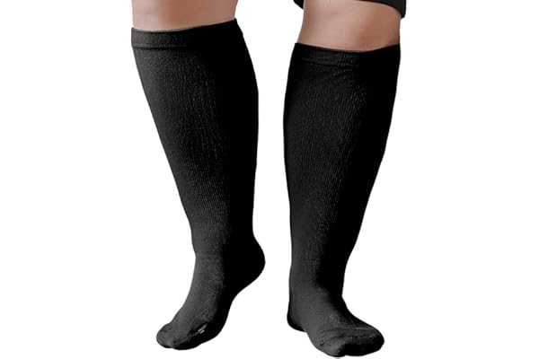 ZFSOCK Bas de Contention Femme Homme: Chaussettes de Contention Compression Grande Taille Gros Mollet 20-30mmhg pour Infirmiere Running Sport Voyage Grossesse XXL-7XL Noir Beige 1 Paire