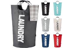 Caroeas 100L Panier à Linge Grande Capacité, Sac à Linge Pliable avec Poignées Rembourrées, Corbeilles à linge，Idéal pour le Rangement et le Transport des Vêtements,Gris foncé