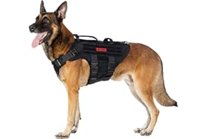 OneTigris Large Tactical Dog Harness, No Pulling Adjustable Dog Vest Harness, Heavy Duty Dog Harness with Handle, Large Hook and Loop Panels for Patch Black (Black, L)