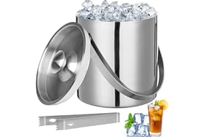 QURXUANWE 3L Secchiello Ghiaccio Acciaio Inox con Coperchio Pinze Filtro, Portaghiaccio Isolante Parete Doppia, Secchio Raffreddamento Vino, Contenitore Ghiaccia Champagne per Bar Casa, Feste, Bevande, Cocktail
