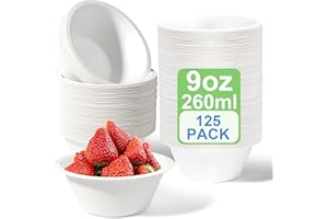 greensight 125 Stück Pappschalen Einweg Suppenschalen 260ML aus Zuckerrohr Einweggeschirr Schalen Einmal Einwegsuppenschale Bio Suppenschüssel Rund Weiß Kompostierbares