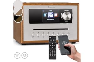 Auna Radio Portable CD, Chaine HiFi, Poste Radio Numérique Dab/Dab+/FM et Streaming, Radio Portables Stéréo, Écran HCC, Radio FM, MP3, Port AUX, Alarme de Réveil, Télécommande, Alimentée au Secteur