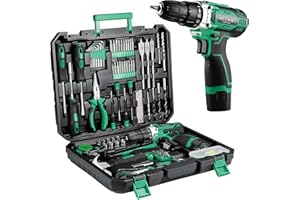 TLGREEN 138 Pieces Tool Kit Set, Toolbox with 12V Cordless Drill Set, 25+1 Torque Levels, 2 Speed Gearbox, Mechanic Tool Box for Men Women Home（Socket & Wrench & Drill & Screwdriver Kit）