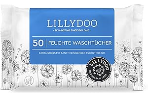 ‎LILLYDOO LILLYDOO Feuchte Waschtücher 50 Stück, 100% plastikfrei, extra großes Tuch, ohne Parfüme