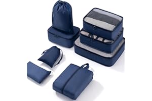 Meowoo Organizator Bagażu 8 w 1 Zestaw Organizator Walizek Bagażu Packing Cubes for Travel z Torbą na Buty, Granatowy Organizer Podróży Jest Idealny do Przechowywania Akcesoriów Podczas Podróży
