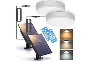 Aigostar Luz Solar Exterior 50W 500LM: Plafón Solar Interior/Exterior con mando a distancia IP65 - regulable: 6500K/3000K/4000K con cable de 3 m, 2 pcs