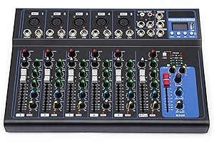 BURUIYOTEN Digital Audio Mixer - Bluetooth & USB Connection - Live Studio & DJ Mixing - Stereo Channel Mixing - Music Console - Practical Recording