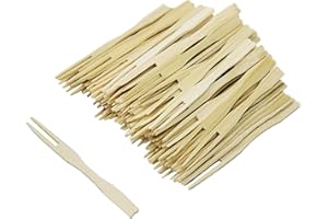 BetterJonny - Confezione da 300 forchette usa e getta in bambù, a due rebbi, con estremità smussata, mini forchette da degustazione per cocktail, frutta, cibo, per feste, banchetti, buffet, catering e
