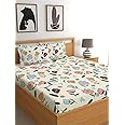 LOOMLYFE 300 TC Cotton Feel Glace Cotton Elastic Fitted Printed King Size Double Bed Bedsheet with 2 Pillow Covers Fits Upto 8 inches Mattress, Size- 72X78 Inches, Peachflower
