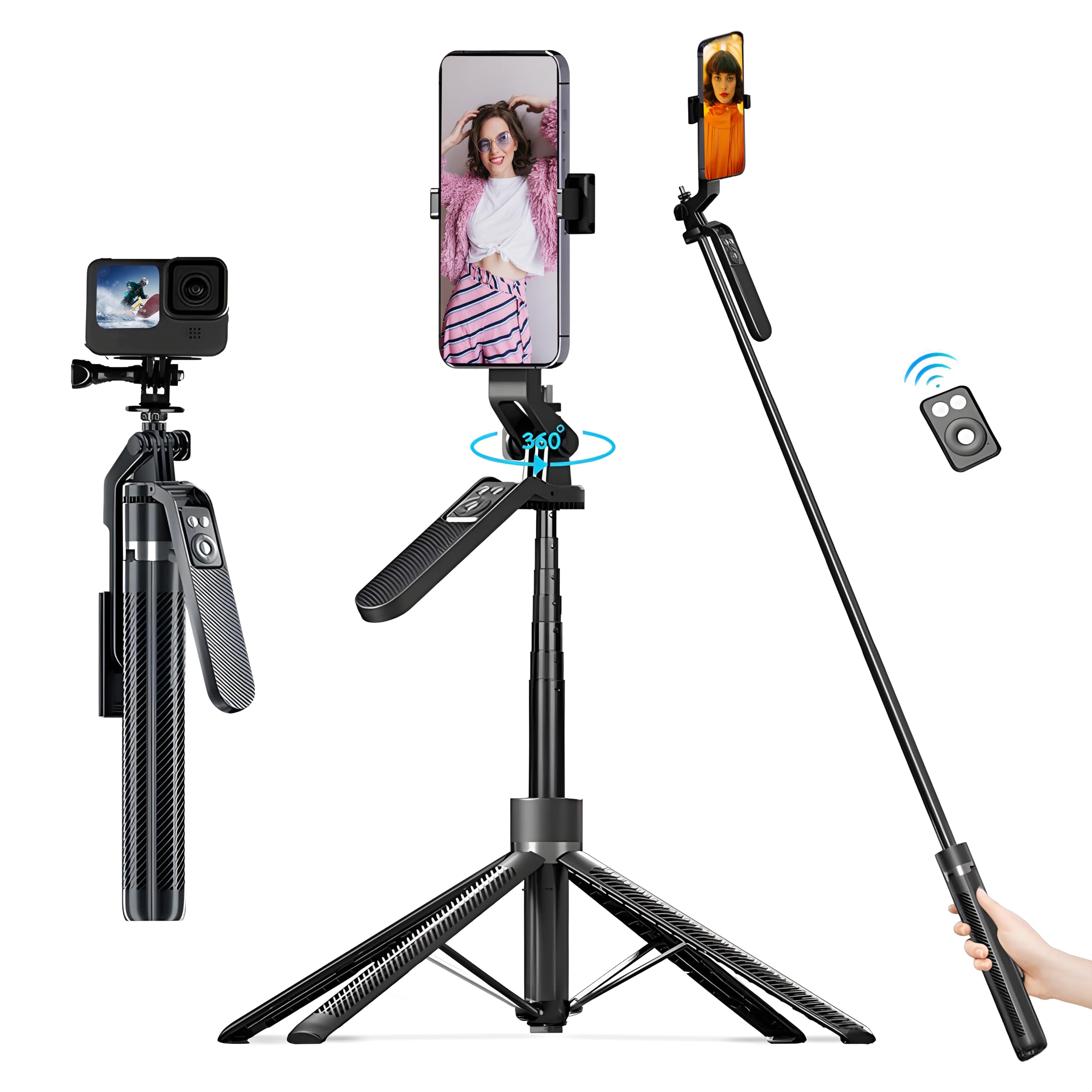Tygot T-14 70 Inch (180CM) Selfie Stick Bluetooth Selfie Sticks with Extendable Tripod Stand, Remote & 360 Rotating Head, 3-in-1 Selfie Stick, Compatible with All Smartphones