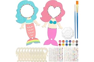 Shinybox Meerjungfrau Basteln, 12 Stücke DIY Holzspiegel Bausatz mit Griff, Holzbastelset für Kinder, Kindergeburtstag Meerjungfrau Bastelset Mädchen für Kinder als Mitgebsel Geburtstag Gastgeschenke