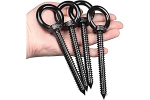 OHIYO 14cm Heavy Duty Eye Hooks M10 Self Tapping Eyelet Screw Load Capacity 300kgHeavy Duty Screw in Eye Hooks for Hammock Stand, Swing Chair, Yoga, Heavy Indoor & Outdoor Uses (Black)