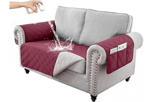RAPRAP 100% Waterproof Sofa Cover with Side Pockets, 2 Seater Sofa Protector for Children Pets Dog, Durable Non-Slip Two Seater Couch Covers, Washable, Red,2 Seater