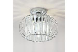 ANWIO Lustre en Cristal Moderne Argent, E27 Plafonnier Led Cuisine Ø280mm, Luminaires Intérieur pour Salon, Chambre, Salle à Manger